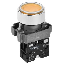 Кнопка управления LA167-BAF51 d=22мм 1NO желтая IEK