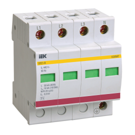Ограничитель импульсных перенапряжений ОПС1-B 4Р In=30kA Un=400B Im=60kA, IEK MOP20-4-B