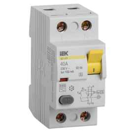 Выключатель дифференциальный ВД1-63S 2Р 40А 100мА, IEK MDV12-2-040-100