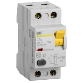 Выключатель дифференциальный ВД1-63 2Р 32А 100мА, IEK MDV10-2-032-100