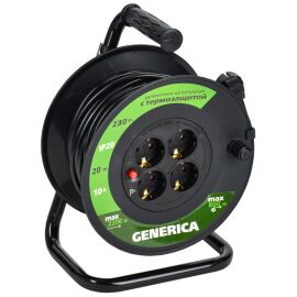 Катушка УК20 с термозащитой 4 места 2P+PE/20м 3х1,0мм2 GENERICA