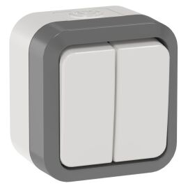 TORS Выключатель двухклавишный проходной 10А IP55 TS225 сер-бел IEK