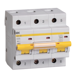 Выключатель автоматический ВА47-100 3Р 25А 10кА х-ка D, IEK MVA40-3-025-D