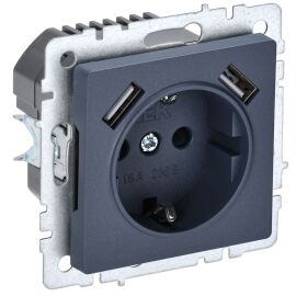 BRITE Розетка 1-местная с заземлением с защитными шторками 16А с USB A+A 5В 3,1А РЮш10-2-БрМ маренго