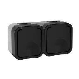 Розетка 2-местная горизонтальная, 16А, IP55, графит, IEK TS-R26-16-55-G-K53