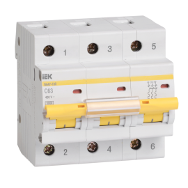 Выключатель автоматический ВА47-100 3Р 63А 10кА х-ка С, IEK MVA40-3-063-C