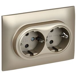 SKANDY Розетка 2-местная с заземлением с защитными шторками 16А в сборе SK-R07Sh шампань IEK