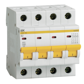 Выключатель автоматический ВА47-29 4P 2А 4,5кА х-ка В, IEK MVA20-4-002-B