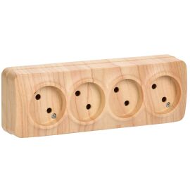 GLORY Розетка 4-местная для открытой установки без заземления без защитных шторок 10А РС24-2-ХС сосн