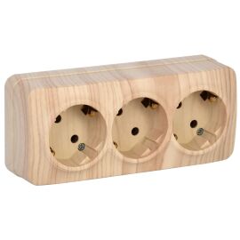 GLORY Розетка 3-местная для открытой установки с заземлением без защитных шторок 16А РС23-3-ХС сосна