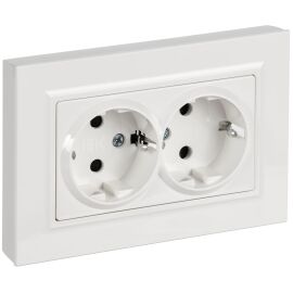 BRITE Розетка 2-местная с заземлением с защитными шторками плоская 16А в сборе РСшПл12-3-БрБ белый I