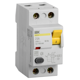 Выключатель дифференциальный ВД1-63 2Р 25А 100мА, IEK MDV10-2-025-100