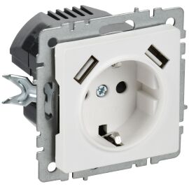 BRITE Розетка 1-местная с заземлением с защитными шторками 16А с USB A+A 5В 2,1А РЮш10-1-БрАБ арктич