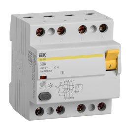 Выключатель дифференциальный ВД1-63S 4Р 50А 100мА, IEK MDV12-4-050-100