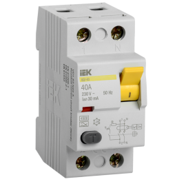 Выключатель дифференциальный ВД1-63 2Р 40А 30мА тип А, IEK MDV11-2-040-030
