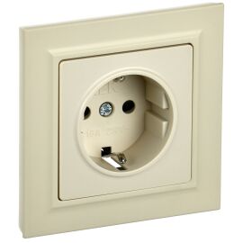 BRITE Розетка 1-местная с заземлением с защитными шторками 16А в сборе РСР14-1-0-БрКр бежевый IEK