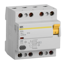 Выключатель дифференциальный ВД1-63 4Р 50А 100мА, IEK MDV10-4-050-100