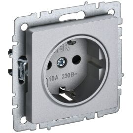 BRITE Розетка 1-местная с заземлением с защитными шторками 16А РС14-1-0-БрА алюминий IEK