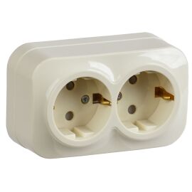GLORY Розетка 2-местная для открытой установки с заземлением с защитными шторками 16А РСш22-3-ХК кре