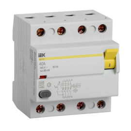Выключатель дифференциальный ВД1-63 4Р 40А 30мА тип А, IEK MDV11-4-040-030
