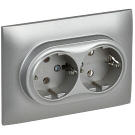 SKANDY Розетка 2-местная с заземлением без защитных шторок 16А в сборе SK-R08S серебряный IEK