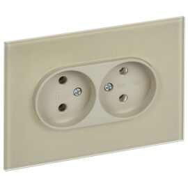 SKANDY Розетка 2-местная без заземления без защитных шторок для плоской вилки 10А SK-R03B стекло беж