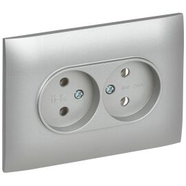 SKANDY Розетка 2-местная без заземления без защитных шторок 10А в сборе SK-R10S серебряный IEK