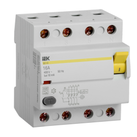 Выключатель дифференциальный ВД1-63 4Р 16А 10мА тип А, IEK MDV11-4-016-010