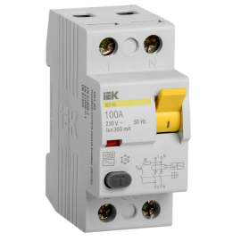 Выключатель дифференциальный ВД1-63 2Р100А 300мА, IEK MDV10-2-100-300