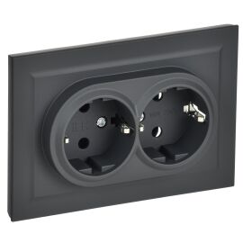 BRITE Розетка 2-местная с заземлением без защитных шторок 16А в сборе РС12-3-БрГ графит IEK