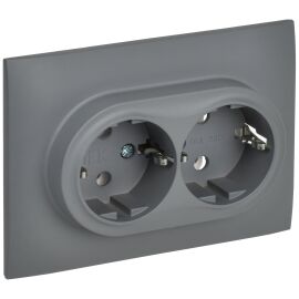 SKANDY Розетка 2-местная с заземлением без защитных шторок 16А в сборе SK-R08Gr серый IEK