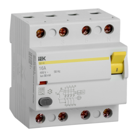 Выключатель дифференциальный ВД1-63 4Р 16А 30мА тип А, IEK MDV11-4-016-030