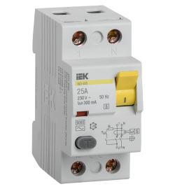 Выключатель дифференциальный ВД1-63S 2Р 25А 300мА, IEK MDV12-2-025-300