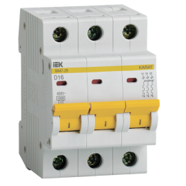 Выключатель автоматический ВА47-29 3Р 16А 4,5кА х-ка D, IEK MVA20-3-016-D