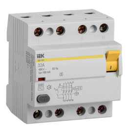 Выключатель дифференциальный ВД1-63S 4Р 32А 100мА, IEK MDV12-4-032-100