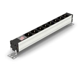 Блок розеток 19", 1U, 8 гнёзд (Schuko), вход C14, 10А, с LED выключателем, алюминий, без кабеля, DANNMAN 7190010