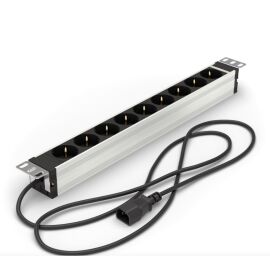 Блок розеток 19", 1U, 9 гнёзд (Schuko), вход C14, 10А, алюминий, кабель 2,5м, DANNMAN 7190050