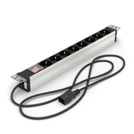 Блок розеток 19", 1U, 8 гнёзд (Schuko), вход C14, 10А, с LED выкл., алюминий, кабель 2,5м, DANNMAN 7190030д C14, 10А, с LED выключателем, алюминий, кабель 2,5м, DANNMAN 7190030