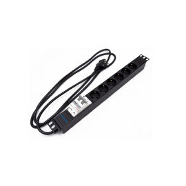 Блок розеток 19", 1U, 6 гнёзд (Schuko), 16A, черный, кабель 2,5м, DANNMAN 7000290