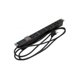 Блок розеток 19", 1U, 8 гнёзд, вход C13, 16A, с LED выключателем, черный, кабель 2,5м, DANNMAN 7000340