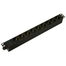 Блок розеток 19", 1U, 9 гнёзд (Schuko), 16А, черный, без кабеля, DANNMAN 7000430