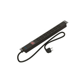 Блок розеток 19", 1U, 7 гнёзд, вход C13, 16A, с LED выключателем, черный, кабель 2,5м, DANNMAN 7000840