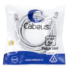 Патч-корд 4 пары, 2хRJ45, 10м, Кат.5e, FTP, серый, LSZH, Cabeus PC-FTP-RJ45-Cat.5e-10m-LSZH