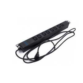 Блок розеток 19", 1U, 8 гнёзд, вход C13, 10A, черный, кабель 2.5м, DANNMAN 7000330