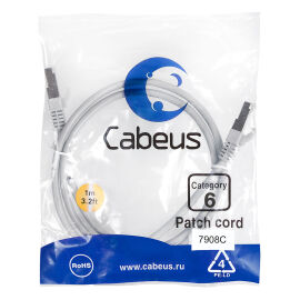 Патч-корд 4 пары, 2хRJ45, 1м, Кат.6, FTP, серый, LSZH, Cabeus PC-FTP-RJ45-Cat.6-1m-LSZH