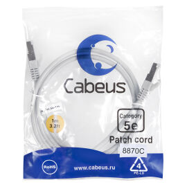 Патч-корд 4 пары, 2хRJ45, 1м, Кат.5e, FTP, серый, LSZH, Cabeus PC-FTP-RJ45-Cat.5e-1m-LSZH 