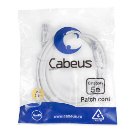 Патч-корд 4 пары, 2хRJ45, 2м, Кат.5e, UTP, белый, PVC, Cabeus PC-UTP-RJ45-Cat.5e-2m-WH
