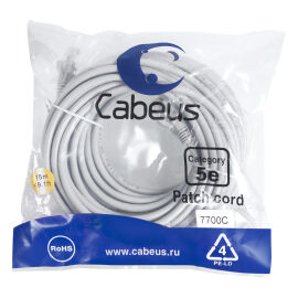 Патч-корд 4 пары, 2хRJ45, 15м, Кат.5e, UTP, серый, PVC, Cabeus PC-UTP-RJ45-Cat.5e-15m