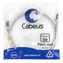 Патч-корд 4 пары, 2хRJ45, 2м, Кат.5е, FTP, серый, LSZH, Cabeus PC-FTP-RJ45-Cat.5e-2m-LSZH