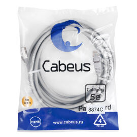 Патч-корд 4 пары, 2хRJ45, 5м, Кат.5е, FTP, серый, LSZH, Cabeus PC-FTP-RJ45-Cat.5e-5m-LSZH